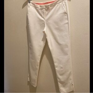 Ivanka Trump White Cropped Ankle Pants with Pink Waistband Trim